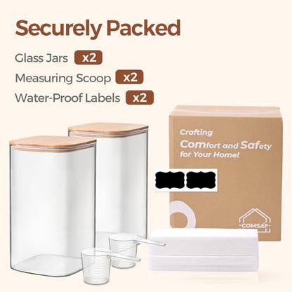 ComSaf 1.2 Gallon Wide Mouth Flour Sugar Storage Containers 2 Pcs, 4.6 Qt Glass Storage Containers with Lids, Large Pantry Glass Jar with Lid, Big Jars for Rice, Flour, Sugar, Cereal, Cookie, Coffee - color: 4.6Qt-Square-2Pack