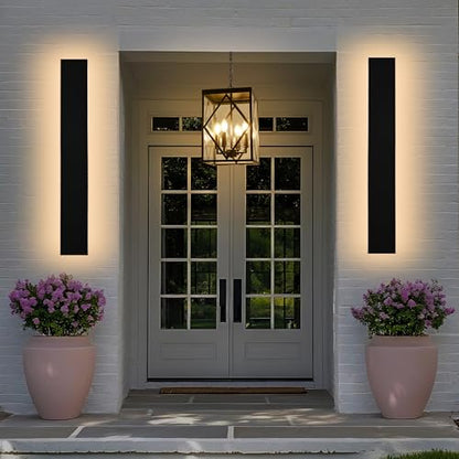 2 Pack 32in Modern LED Outdoor Wall Light, Dimmable 3000K-6000K 5CCT Strip Linear Exterior Wall Sconce Waterproof Ip65 Black 24W LED Long Outdoor Garage Lights Outside Lights for House - size: 32in