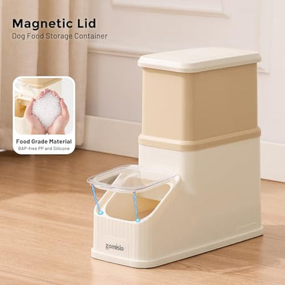 ZOMISIA 15lbs Dog Food Storage Container - First-in, First-out Easy Dispense Base for Freshness, Cat Food Storage Containers with Transparent Lid and Scoop