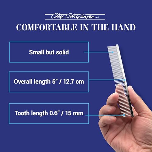 Chris Christensen 5in Face and Feet Fine/Coarse Butter Comb, Groom Like a Professional, Rounded Corners Prevent Friction and Breakage, Solid Brass Spin with Steel Teeth, Chrome Finish - size: 006 - 5 Inch Fine/Extra Fine