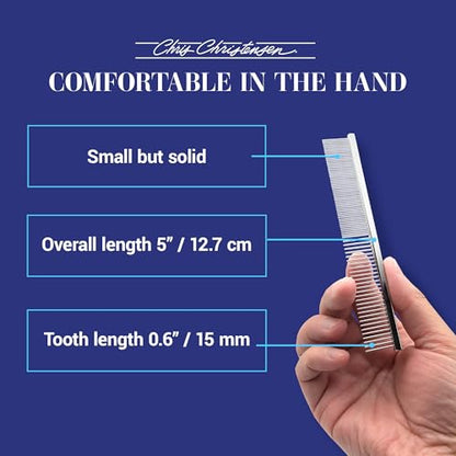 Chris Christensen 5in Face and Feet Fine/Coarse Butter Comb, Groom Like a Professional, Rounded Corners Prevent Friction and Breakage, Solid Brass Spin with Steel Teeth, Chrome Finish - size: 006 - 5 Inch Fine/Extra Fine