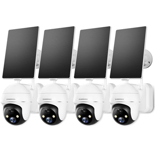 ZUMIMALL 2K Solar Security Cameras Wireless Outdoor 4-Pack, Solar Powered Cameras for Home Security with 360° View, Color Night Vision, 2-Way Talk, AI Motion Alert, Siren, CloudEdge App Supported - color: 4 White Solar 3MP