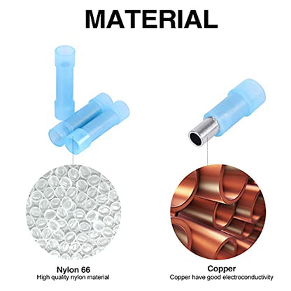 100pcs PA66 Nylon 16-14 Wire Connectors Electrical Crimp Butt Connector Fully Insulated Splice Wire Terminals Blue - size: Blue 100PCS