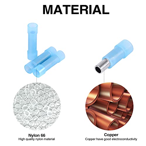 200pcs PA66 Nylon 16-14 Wire Connectors Electrical Crimp Butt Connector Fully Insulated Splice Wire Terminals Blue - size: Blue 200PCS