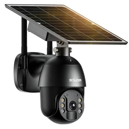 SOLIOM 4G LTE Security Camera, Solar Wireless Cellular Security Camera, 360° Pan Tilt View with Spotlight, 1080P Night Vision, 2-Way Talk, PIR Motion Sensor, No WiFi, Black - color: Black