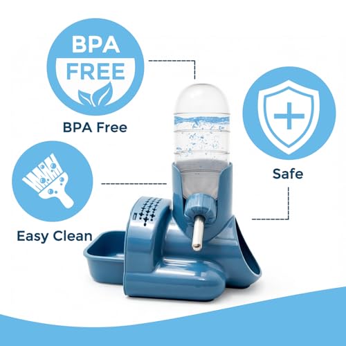 VANNON 3 in 1 Hamster Water Bottle No Drip Small Animal Water Bottle Automatic Bottle Dispenser with Food Container Base Hut and Hideout Base 4oz/120ml,Leekproof, BPA Free - color: Blue