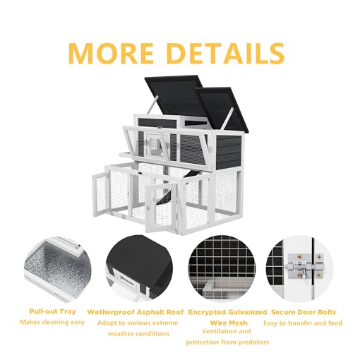 Outdoor Rabbit Hutch, Bunny Cage, Chicken Run Coop Wooden Quail Cage Duck Coop with Ventilating Wire Poultry House for Small Animals (Gray+Black) - color: Gray+Black