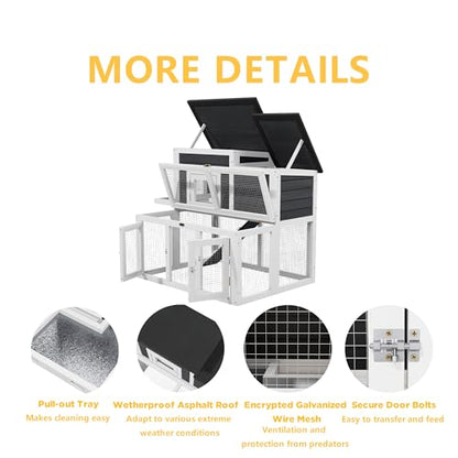Outdoor Rabbit Hutch, Bunny Cage, Chicken Run Coop Wooden Quail Cage Duck Coop with Ventilating Wire Poultry House for Small Animals (Gray+Black) - color: Gray+Black