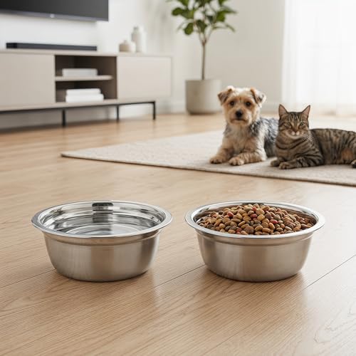 4-Pack Stainless Steel Dog Bowls – 47 Oz Metal Dog Bowls for Large & Medium Dogs, 304 Stainless Steel Dog Bowl, Dishwasher Safe Basic Dog Food Bowls – Stainless Steel Cat Bowls for Kennel