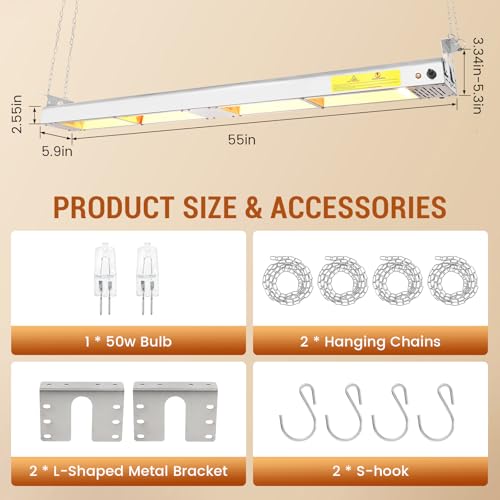 55-Inch Food Heat Lamp - 1400W Commercial Food Warmer Lamp Overhead Stainless Steel Catering Heat Lamps Electric Strip Heater for Restaurant Buffet Parties Kitchen, Silver 115V - color: Silver, size: 55 Inch