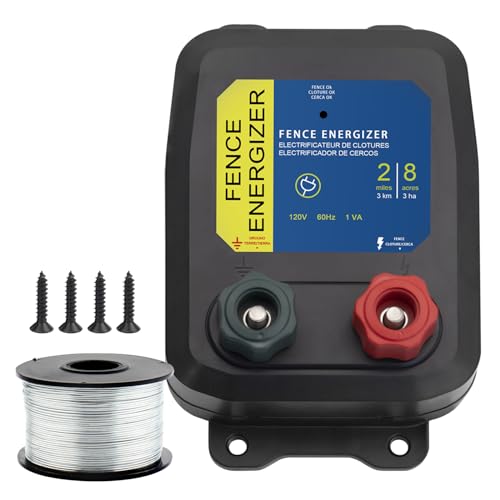 Electric Fence Energizer for Dogs Energizer PE2 0.10 Joule and Spool Aluminum Wire,Livestock Fence Chargers for Containing Dogs, Livestock and Preventing Wild Animals Intruding - color: 2 MILE, size: 2/5 MILE SET