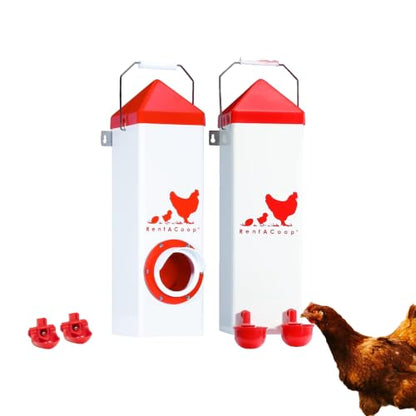 RentACoop High Rise Chicken Waterer and Feeder Set - 10lbs/2 Gal