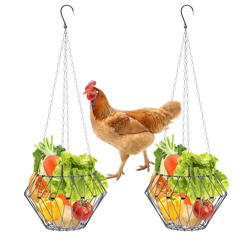Hanging Chicken Feeder, Foldable Chicken Vegetable Fruits Feeder, Poultry Feeding Holder Basket with Hanging Chain, Veggie Treat Ball for Chicken Coop Accessories (2 Pack) - style: 2 Pack