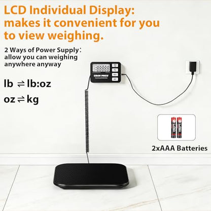 GRAM PRES Shipping Scale 440 lbs/10g Digital Postal Scale with LCD Display, Hold/Tare/Pcs Functions for Packages/Luggage/Post Office/Dog, Battery & USB Cable Included