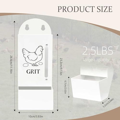 Chicken Grit and Oyster Shell Feeder, Poultry Feeder with Visual Window, No-Mess Weatherproof, Metal Hanging Gravity Chicken Feeder, Chicken Coop Accessories (Oyster-White) - color: White