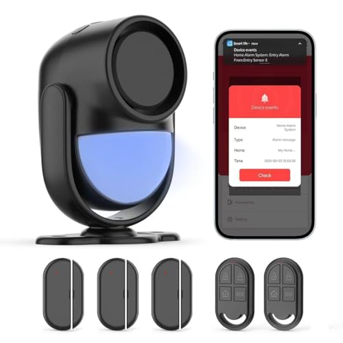 Home Alarm System，2.4G WiFi PIR Motion Sensor Alarm, Wireless DIY Smart Door/Window Alarm for Home Security with Phone APP Alert 4-Piece Kit（2Door Window Sensor），for House Apartment Office,Black - color: Black-WiFi