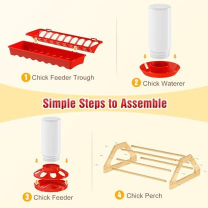 Pawaboo 7-in-1 Chicken Brooder Box for Chick Starter Kit, Includes Chicks Perches, Chicken Feeders, Chick Waterers, Chickens Feeding Spoon, Chicks Supplies (Brooder Set), Red + Wood Color - color: Red + Wood Color