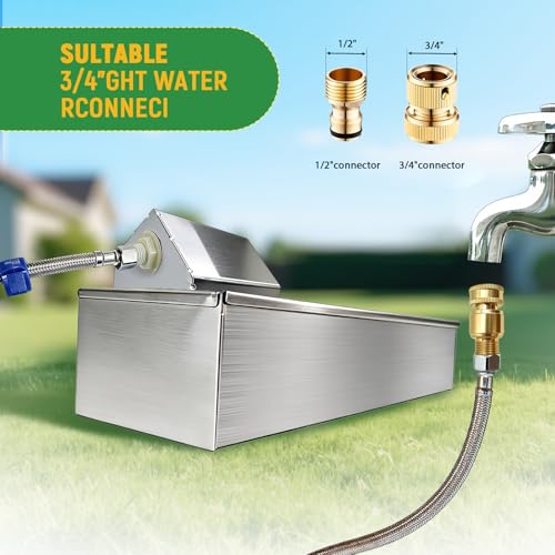 Automatic Chicken Waterer Dispenser Stainless Steel Poultry Waterer Dispenser with Float Valve Kit and Drain Hole Hanging Chicken Watering System for Hen Pigeon Duck Goose Turkeys
