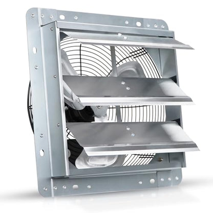 VENTISOL 12 Inch Wall Mounted Shutter Exhaust Fan, Aluminum Blades, 1800CFM, Automatic High Speed Household Ventilation Fan for Garages, Shop, Greenhouse, Attic - style: 12" Single Fan