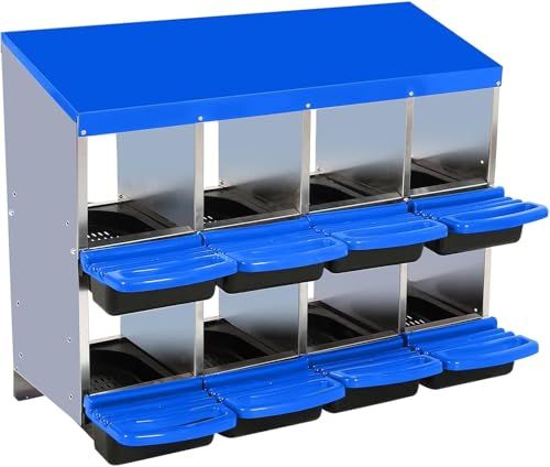Chicken Nesting Boxes - 8 Hole Metal Nesting Boxes for Chickens,with Lid Cover, Easy Egg Collection for Chicken Coop, Hen Roosting & Laying Eggs,Roll Away Design - color: Blue, size: 8 holes