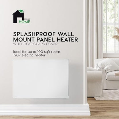 EconoHome Wall Mount Space Heater Panel with Heat Guard - 250 Watt Splashproof Convection Heater with Thermostat - Ideal for 100 Sqf Room or Bathroom - 120V Electric Heater - Updated Model - size: 250W