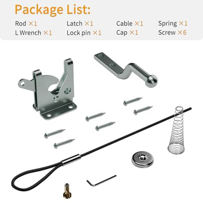 Gate Latch with Spring Cable Pull for Fence Gate - Carbon Steel - Black, Self Locking Fence Gate Latch, Door Latch for Outdoor Fence, Secure Pool, Garden, Shed, Cage (1, Galvanized Silver)