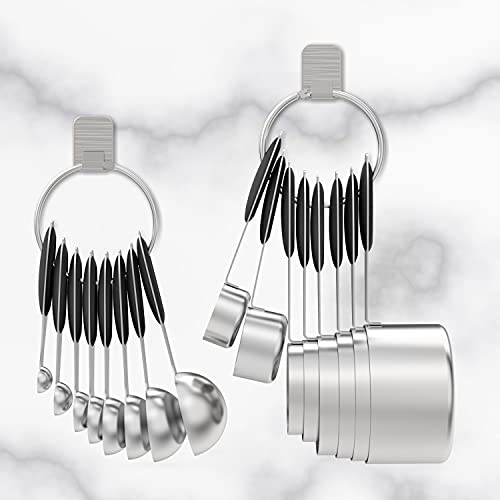Measuring Cups & Spoons Set of 16, Wildone Stainless Steel Measuring Cups and Measuring Spoons with Black Silicone Handle, Including 8 Nesting Cups, 8 Spoons, for Dry and Liquid Ingredient | 8 Measuring Cups and 8 Measuring Spoons, Nesting Design, Heavy D