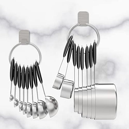 Measuring Cups & Spoons Set of 16, Wildone Stainless Steel Measuring Cups and Measuring Spoons with Black Silicone Handle, Including 8 Nesting Cups, 8 Spoons, for Dry and Liquid Ingredient | 8 Measuring Cups and 8 Measuring Spoons, Nesting Design, Heavy D
