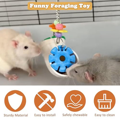 Hanging Foraging Toy for Small Animals Slow Feeder Enrichment Tube with Wide Openings Chew-Resistant Cage Toy for Hamsters Mice and Small Birds