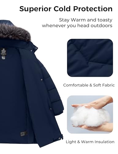 wantdo Women's Long Hooded Winter Coat Warm Quilted Puffer Jacket(Available in Plus Size) - color: Navy, size: Medium