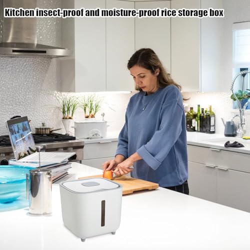 Rice Dispenser - 10kg Airtight Storage Container Clear Window, Bulk Grain Keeper Box, Secure Lid Dry Goods Organizer, Pantry Capacity Solution, Moisture Control Canister | for Kitchen Cereal Pasta - color: White
