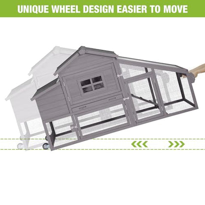 GUTINNEEN Chicken Coop Mobile Hen House Wooden with Run Poultry Cage with Nesting Box,Movable - color: Grey