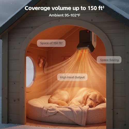 Pet Heater, Thermostat 300W/600W, Coverage up to 150 ft³, Ambient 95–102°F, Anti-Chew Cord, Low-Noise, For Dog House/Chicken Coop/Cat House/Rabbit Hutch (300W/600W)