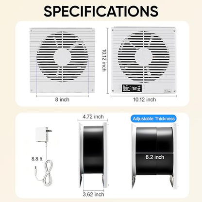 2PCS 8" Room to Room Fan with Remote, 320CFM Through Wall Air Transfer Fan with Temperature Control, Reversible Airflow Design, 10 Speeds, Quiet Balance Exhaust Vent for Bedroom, Laundry, Kitchen - color: 2PCS
