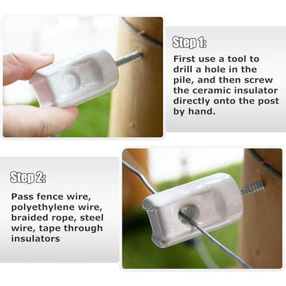 50 Pack Electric Fence Insulator Porcelain Insulator, Heavy Duty Ceramic Lag Screw Insulator Porcelain Lag Screw Insulator, Suitable for Wood Post Wire Farm Fencing Supplies - style: 50 PCS