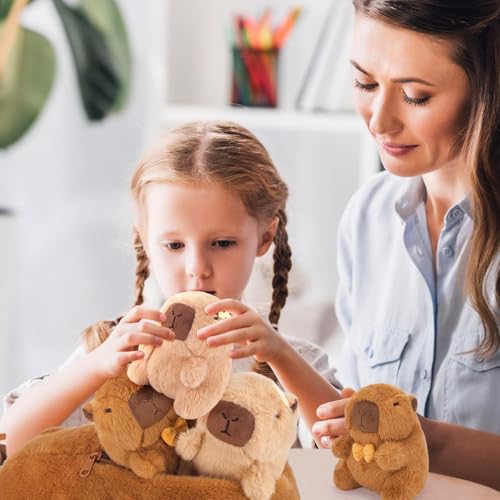 Achwishap 5PCS Capybara Plush,Capybara Stuffed Animal Mommy with 4 Capybaras Babies Plush Toy,Cute Plushie Capybaras Hugging Pillow Cuddle Plushie for Kids Girls Boys Birthday,Capy bara Family 16” - color: Brown Capybara Family-1+4