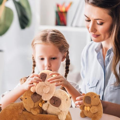 Achwishap 5PCS Capybara Plush,Capybara Stuffed Animal Mommy with 4 Capybaras Babies Plush Toy,Cute Plushie Capybaras Hugging Pillow Cuddle Plushie for Kids Girls Boys Birthday,Capy bara Family 16” - color: Brown Capybara Family-1+4