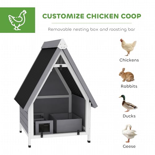 PawHut Chicken Coop for 2 Hens, Outdoor Wooden Chicken House with Removable Nesting Box & Roosting Bar, Tray, Ramp, Poultry Cage Rabbit Hutch, 31" x 29" x 43", Grey