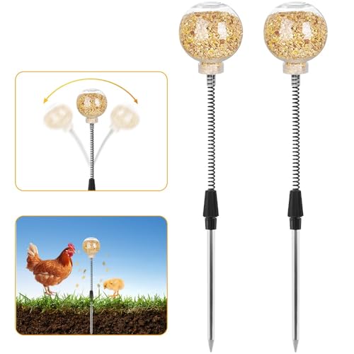 Kalekey 2 Pack Chicken Feeding Toy, Chicken Enrichment Toys with Spring and Ground Stake, Chicken Treat Dispenser Peck Toy for Hens Poultry Duck Birds Parrot Cat - size: 2 Pack