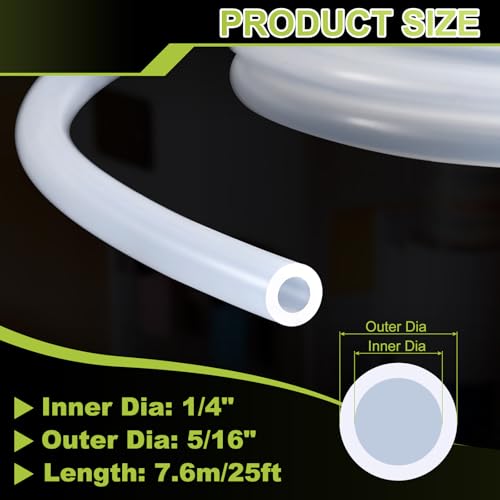 METALLIXITY Silicon Tubing(1/4" ID x 5/16" OD x 25Ft), Pure Silicone Hoses High Temp - for Printer, Hot Water Dispenser, Engine, Brewing, Fish Tank Air Pump, Pump Transfer, Clear - size: 25 Feet, style: 1/4" IDx5/16" OD