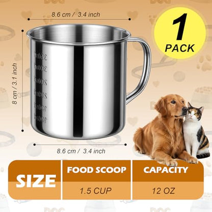 Dog Food Scoop 1.5 Cup,304 Stainless Steel Measuring Cups with Handle Pet Food Scoop Cup Measuring Scoop for Dogs, Cats, Birds & Rabbits – Ideal for Dry Food & Treats (1.5 Cup) - size: 1.5 cup