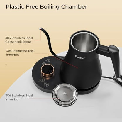 Electric Gooseneck Kettle with Temperature Control, 0.8L Pour Over Coffee, ±1°F Precision Heating, 7 Presets, Stainless Steel Inner, Electric Tea Kettle with 2H Keep Warm, Matte Black - color: Deep Black