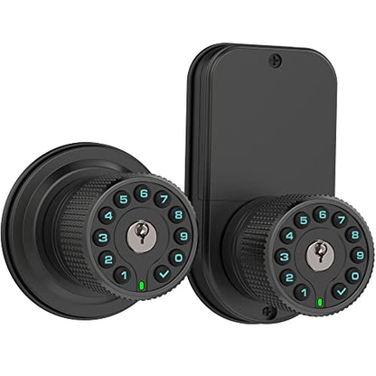 Double Sided Keypad Door Knob with Dual Cylinders and Key Alike, iuknob Keyless Entry Smart Door Lock for Entrance, Fence, Gate, Swimming Pool,Waterproof and Weatherproof for Outdoor & Interior Door.