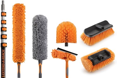 30 Foot High Reach Telescoping Duster Kit and Vinyl Siding Brushes with 5-24 ft Extension Pole // High Ceiling Cleaning and Window Washing kit // Exterior & Interior House and Gutter Cleaning Brush - size: 24 feet
