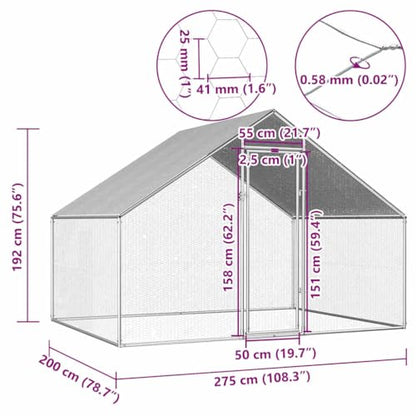 Galvanized Steel Outdoor Chicken Coop 9x6.6x6.3ft Silver Frame with PE Roof, Large Animal Cage for Chickens Ducks Rabbits Aviary Enclosure