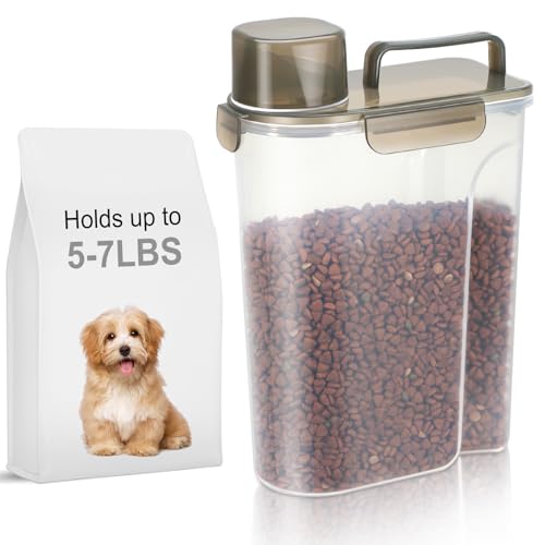 LEAWALK 5-7Lbs Dog Cat Food Storage Container with Upgraded Large Nozzle BPA-free, 4 Snap Seals Plastic Pet Food Storage Containers with Handles (Clear Brown, 5L-1pack) - color: Clear Brown, size: 5L-1pack