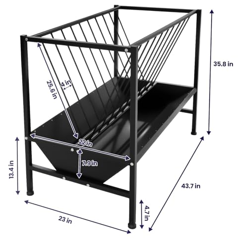 70 Gallon Livestock Hay Feeder, Metal Hay Rack with 25 Gallon Feeding Trough, Dual-Purpose Feeder for Goats, Sheep, Calves, Cows and Horses, Durable for Pasture Feeding