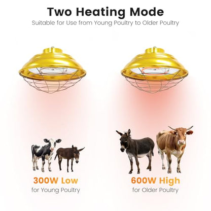 Hanging Chicken Coop Heater, 600W 2 Heating Levels Premium Waterproof Large Range Heaters for Cattle, Horses, Donkeys, Poultry, Greenhouse Plant - size: Large Heater