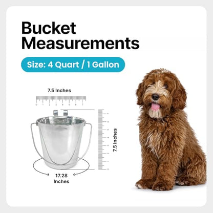 1 Gallon Stainless Steel Bucket - Heavy Duty Flat-Side Metal Bucket for Pets & Livestock Feeding - Rust Resistant Water Bucket with Hooks for Kennels, Cages, Crates & Fences - 4 Quart - size: 4 Quarts
