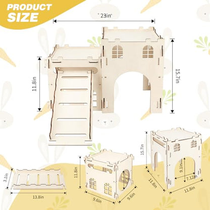 BWOGUE Extra Large Wooden Bunny Castle Hideout Split Balcony for Indoor Bunnies, Multistory Climbing Tower Hideout with Stairs, Ventilated Sturdy House for Rabbits Guinea Pigs and Chinchillas - style: 2 House and 1 Ladder